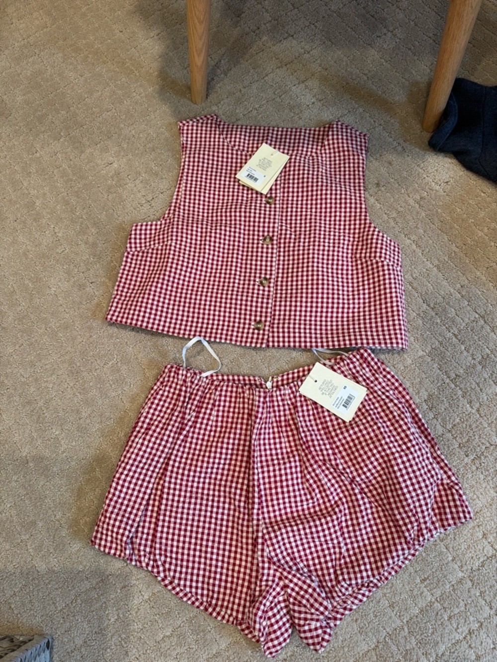 Posse Red and White Gingham Crop top and shorts set ( read description)